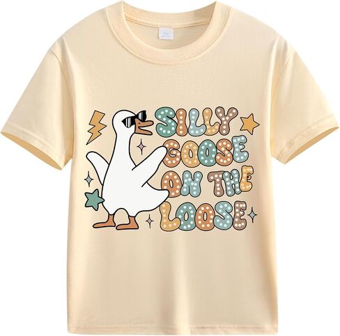 Toddler Baby Girls Shirts Silly Goose Raccoon Rooster Tees Crew Neck Cotton Short Sleeve Tops Kids Clothes 2-7 Years in Kuwait