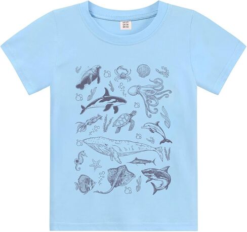 Kids Short Sleeve Tees Toddler Crewneck T-Shirts Boys Girls Boots Ocean Creatures Cute 2-7Years in Kuwait