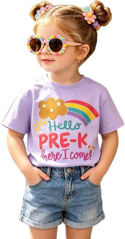 IZYJOY Toddler Girls Back to School Shirt Hello Pre-K Shirts Rainbow T-Shirt First Day of School Outfits Pre-K Gift Tee Tops in Kuwait