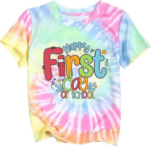 Happy First Day of School Shirt Kids Toddler Girls Back to School Top 4-12Y | First Day of Kindergarten Shirt, 1st Day of School Shirt, 4-12y Girls Outfit, Cute Kindergarten Holiday Gift in Kuwait