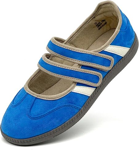 Mary Jane Shoes for Women, Breathable Lightweight Casual Flats Sneakers PU Leather Non-Slip Memory Foam Comfortable Slip On Dressy Ballet Shoes, Blue in Kuwait
