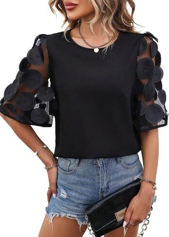 Women's Classic-Fit Shirt Mesh Puff Sleeve Blouse in Kuwait