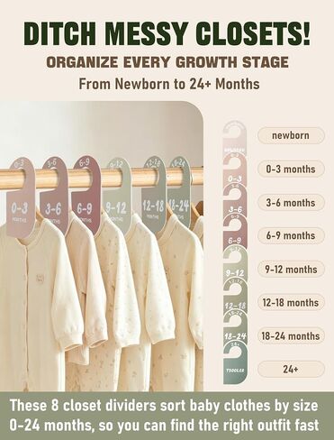 12 Pack Baby Closet Dividers, Durable Material Baby Clothes Organizer | 8 Months Dividers (Newborn to 24M) + 4 Seasons Dividers(Spring/Summer/Autumn/Winter), Double-Sided Baby Wardrobe Organizer in Kuwait