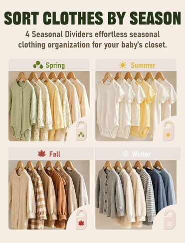12 Pack Baby Closet Dividers, Durable Material Baby Clothes Organizer | 8 Months Dividers (Newborn to 24M) + 4 Seasons Dividers(Spring/Summer/Autumn/Winter), Double-Sided Baby Wardrobe Organizer in Kuwait
