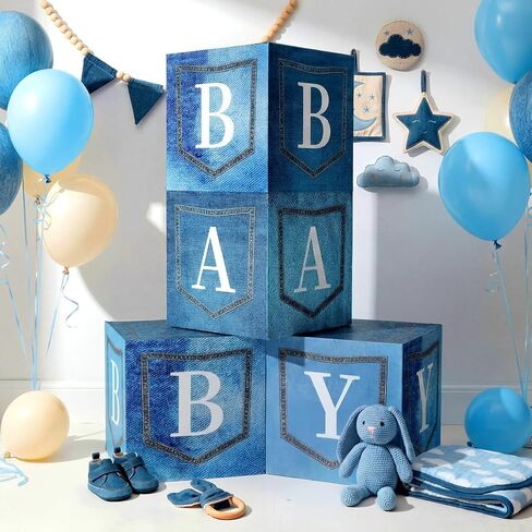 Qunclay 4 Pcs Sea You Soon Baby Shower Decorations Under the Sea Boxes with Letters Stackable for Baby Shower Blue Decorations Gender Reveal Decoration Photo Prop Ocean Animal Nursery Decor in Kuwait