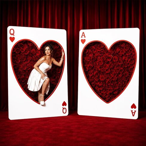 Novabright 2 Pcs Casino Night Party Decoration 4 ft Giant Poker Backdrop Las Vegas Party Cardboard Cutout PVC Large Hollow Heart Playing Cards Photo Props for Casino Poker Games Birthday Supplies in Kuwait