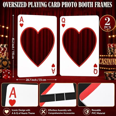 Novabright 2 Pcs Casino Night Party Decoration 4 ft Giant Poker Backdrop Las Vegas Party Cardboard Cutout PVC Large Hollow Heart Playing Cards Photo Props for Casino Poker Games Birthday Supplies in Kuwait