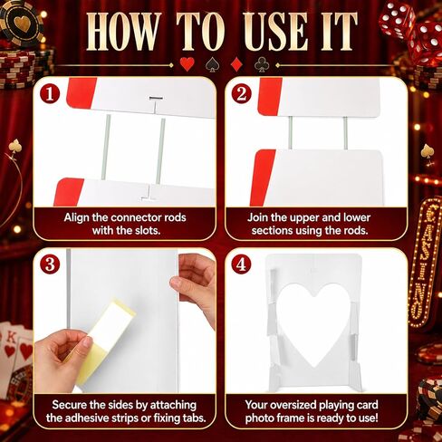 Novabright 2 Pcs Casino Night Party Decoration 4 ft Giant Poker Backdrop Las Vegas Party Cardboard Cutout PVC Large Hollow Heart Playing Cards Photo Props for Casino Poker Games Birthday Supplies in Kuwait