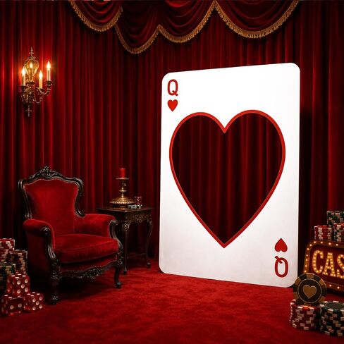 Novabright 2 Pcs Casino Night Party Decoration 4 ft Giant Poker Backdrop Las Vegas Party Cardboard Cutout PVC Large Hollow Heart Playing Cards Photo Props for Casino Poker Games Birthday Supplies in Kuwait