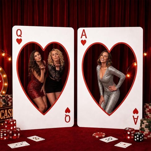 Novabright 2 Pcs Casino Night Party Decoration 4 ft Giant Poker Backdrop Las Vegas Party Cardboard Cutout PVC Large Hollow Heart Playing Cards Photo Props for Casino Poker Games Birthday Supplies in Kuwait