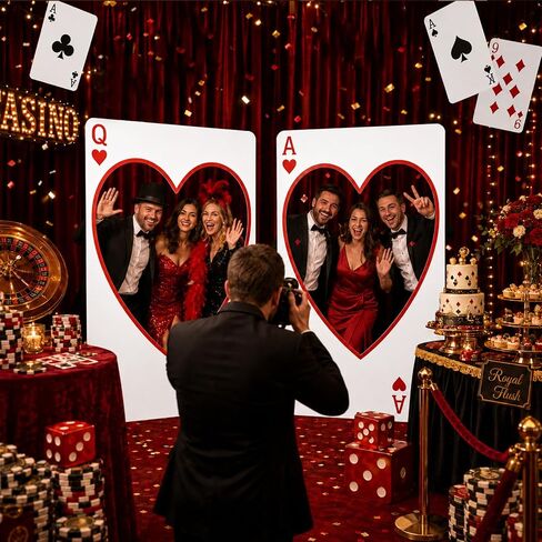 Novabright 2 Pcs Casino Night Party Decoration 4 ft Giant Poker Backdrop Las Vegas Party Cardboard Cutout PVC Large Hollow Heart Playing Cards Photo Props for Casino Poker Games Birthday Supplies in Kuwait