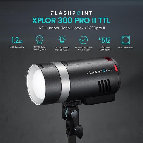Flashpoint XPLOR 300 Pro II TTL Outdoor Flash (Godox AD300Pro II Equivalent) – 300Ws Battery Strobe, 2.4GHz Wireless X System, HSS 1/8000s, Fast Recycle 0.01–1.5s, 10-Stop Power Control in Kuwait