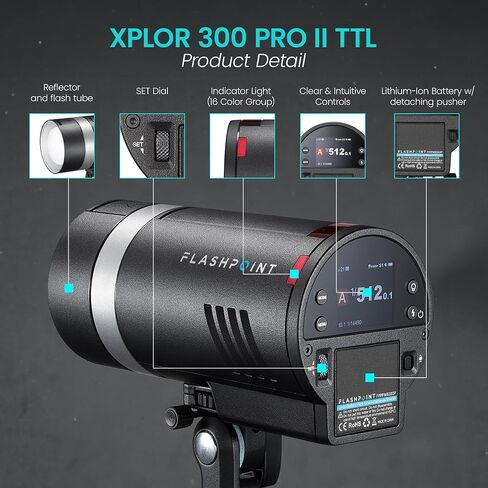 Flashpoint XPLOR 300 Pro II TTL Outdoor Flash (Godox AD300Pro II Equivalent) – 300Ws Battery Strobe, 2.4GHz Wireless X System, HSS 1/8000s, Fast Recycle 0.01–1.5s, 10-Stop Power Control in Kuwait