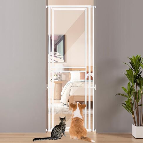 beeNbkks Extra Tall Cat Gate, 79" Tall Anti-Climb Clear Pet Barrier | No-Drill Pressure Mounted Full Door Dog Gate Fits 27.5"-31" Wide Openings, Combining Transparent Acrylic with Metal Frame in Kuwait