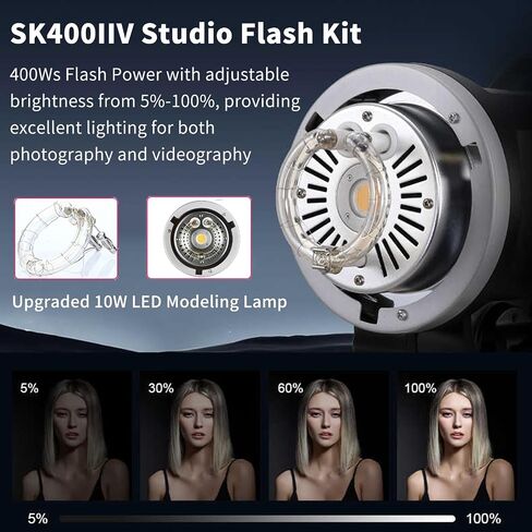 2pcs Godox SK400IIV Studio Flash Kit,800Ws Strobe Photography Lighting with Stands,XT-16 Trigger,Bowens Mount Softbox,Umbrella,5-in-1 Reflector Carry Bag for Portrait Product Wedding Shooting in Kuwait