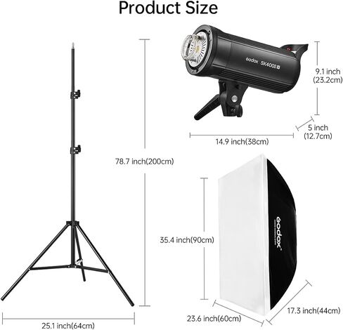 2pcs Godox SK400IIV Studio Flash Kit,800Ws Strobe Photography Lighting with Stands,XT-16 Trigger,Bowens Mount Softbox,Umbrella,5-in-1 Reflector Carry Bag for Portrait Product Wedding Shooting in Kuwait