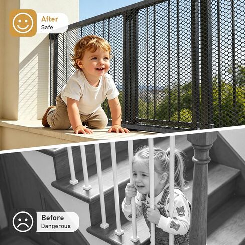Banister Guard 15ft x 3ft Stair Railing Safety Net Balcony Netting Mesh | Banister Guards for Baby, Kids, Pets, Rail Guards for Stairs, Black in Kuwait