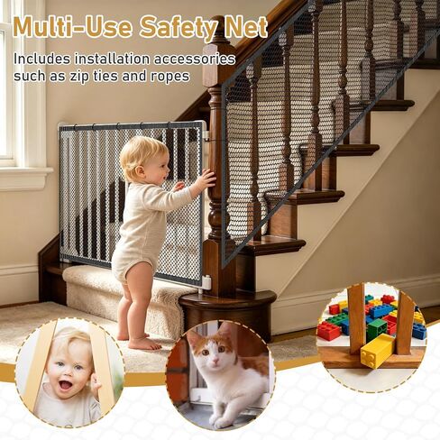 Banister Guard 15ft x 3ft Stair Railing Safety Net Balcony Netting Mesh | Banister Guards for Baby, Kids, Pets, Rail Guards for Stairs, Black in Kuwait