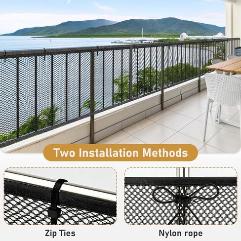 Banister Guard 15ft x 3ft Stair Railing Safety Net Balcony Netting Mesh | Banister Guards for Baby, Kids, Pets, Rail Guards for Stairs, Black in Kuwait