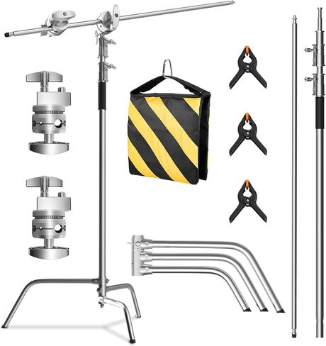C Stand with Boom Arm, 6.8ft/210cm Heavy Duty Photography Light Stand Kit | Stainless Steel C-Stand with 2.8ft/87cm Boom Arm, Sandbag, Adjustable Base for Studio Softbox Monolight Reflector, Black in Kuwait