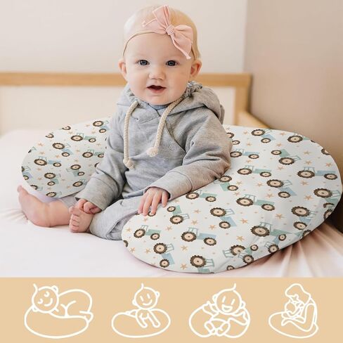 Pastel Truck Tractor Nursing Pillow Covers Blue Green Farm Tractors Stars Nursing Cover for Breastfeeding Farm Life Soft Comfortable Slipcover for Baby Girls Boys Newborn in Kuwait