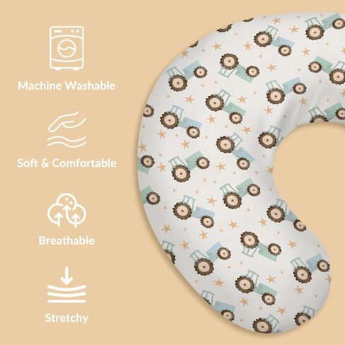 Pastel Truck Tractor Nursing Pillow Covers Blue Green Farm Tractors Stars Nursing Cover for Breastfeeding Farm Life Soft Comfortable Slipcover for Baby Girls Boys Newborn in Kuwait