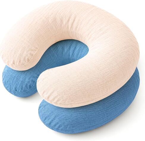 Nursing Pillow Covers, 2 Soft and Cosy Breastfeeding Pillow Covers for Standard Baby Nursing Pillows for Both Boys and Girls (Dark Blue and Beige) in Kuwait