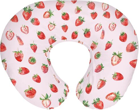 Red Strawberries Baby Nursing Pillow Covers for Boy Girl Watercolor Strawberries Fruit Nursery Slipcovers for Breastfeeding Pillows Sweet Summer Pink Soft Stretchy Removable Covers for Newborn Infant in Kuwait