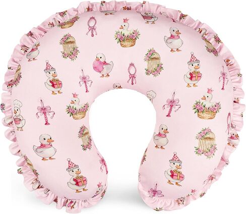Ruffled Nursing Pillow Cover, Breastfeeding Pillow Cover for Baby Girls, Stretchy Nursing Pillowcase for Infant Newborn, Removable Slipcover for Nursing Pillows, Pink Goose(Only Cover) in Kuwait