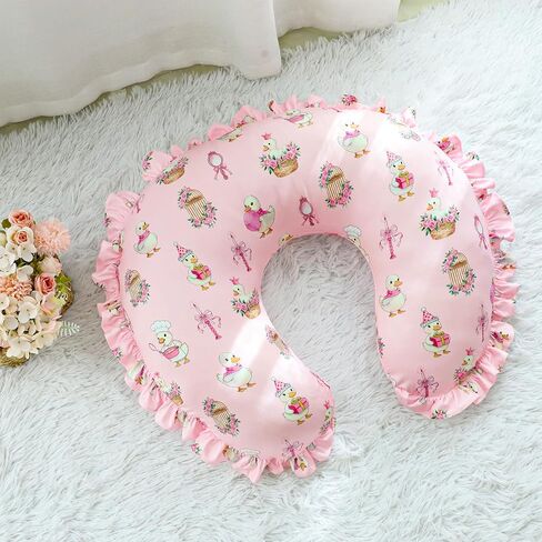 Ruffled Nursing Pillow Cover, Breastfeeding Pillow Cover for Baby Girls, Stretchy Nursing Pillowcase for Infant Newborn, Removable Slipcover for Nursing Pillows, Pink Goose(Only Cover) in Kuwait