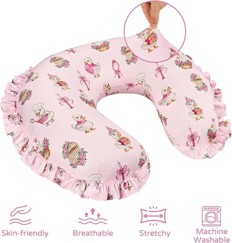 Ruffled Nursing Pillow Cover, Breastfeeding Pillow Cover for Baby Girls, Stretchy Nursing Pillowcase for Infant Newborn, Removable Slipcover for Nursing Pillows, Pink Goose(Only Cover) in Kuwait