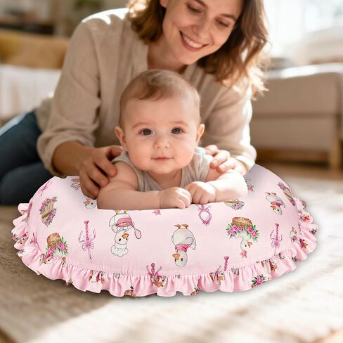 Ruffled Nursing Pillow Cover, Breastfeeding Pillow Cover for Baby Girls, Stretchy Nursing Pillowcase for Infant Newborn, Removable Slipcover for Nursing Pillows, Pink Goose(Only Cover) in Kuwait