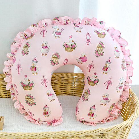 Ruffled Nursing Pillow Cover, Breastfeeding Pillow Cover for Baby Girls, Stretchy Nursing Pillowcase for Infant Newborn, Removable Slipcover for Nursing Pillows, Pink Goose(Only Cover) in Kuwait