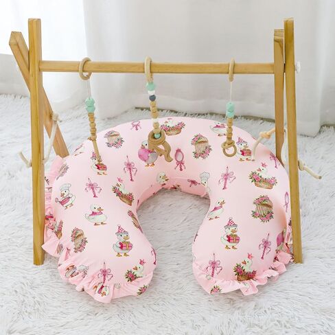 Ruffled Nursing Pillow Cover, Breastfeeding Pillow Cover for Baby Girls, Stretchy Nursing Pillowcase for Infant Newborn, Removable Slipcover for Nursing Pillows, Pink Goose(Only Cover) in Kuwait