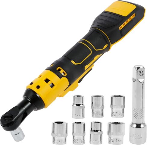 3/8" Electric Cordless Ratchet Right Angle Wrench Impact Power Tool Compatible with 20V DeWalt Battery with 7 Sockets, 3" Extension Bar, 1/4" Adapter(No Battery included) in Kuwait
