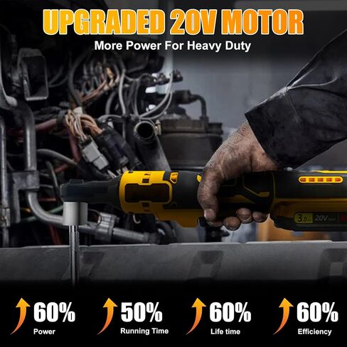 3/8" Electric Cordless Ratchet Right Angle Wrench Impact Power Tool Compatible with 20V DeWalt Battery with 7 Sockets, 3" Extension Bar, 1/4" Adapter(No Battery included) in Kuwait