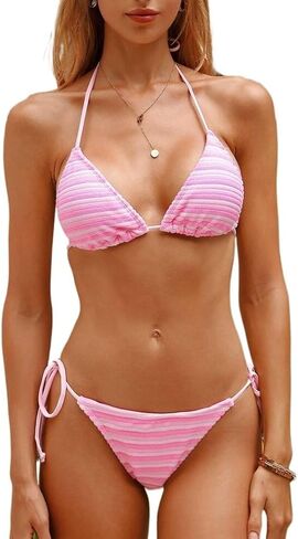 Women's Bikini Set Women's Striped Neck Bikini Set for Summer Beach in Kuwait