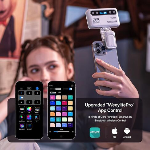 Viltrox Z05 RGB Video Light Portable LED Selfie Light with Clip for Phone Camera Laptop Tripod, 2000mAh USB-C CRI＞97 2800-6800K App Control Dimmable for Photography TikTok YouTube Vlog Live Streaming in Kuwait