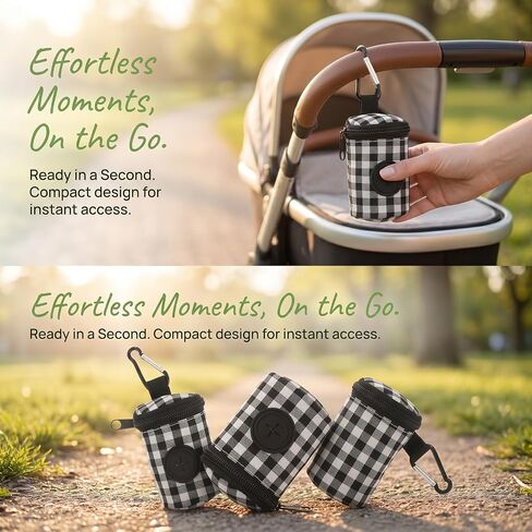Kids Diaper Bag Dispenser: Outdoor Nappy Garbage Bag Dispenser, Easy Dispensing & Carabiner Clip for Baby Stroller, Zippered Pet Waste Pouch Container in Kuwait