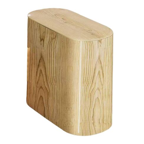 Trash Can with Push-Button Lid, Waste Bin, Wastepaper Basket, Made of Waterproof, Narrow PP for Small Such As, Bedroom, Office, Wood Color in Kuwait