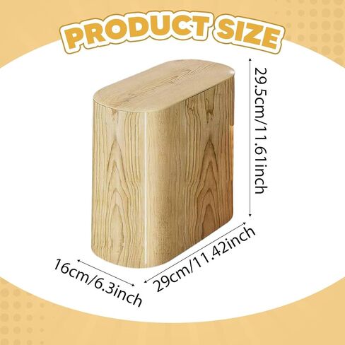 Trash Can with Push-Button Lid, Waste Bin, Wastepaper Basket, Made of Waterproof, Narrow PP for Small Such As, Bedroom, Office, Wood Color in Kuwait