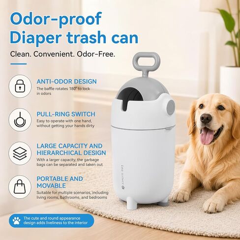 Diaper Pail Odor Locking,12L Nursery Trash Can with Child-Safe Lock,Diaper Garbage Can for Bedroom,Bathroom,Living Room,Large Capacity,Divider Design for Waste Separation Easy Press-Lift Lid White in Kuwait