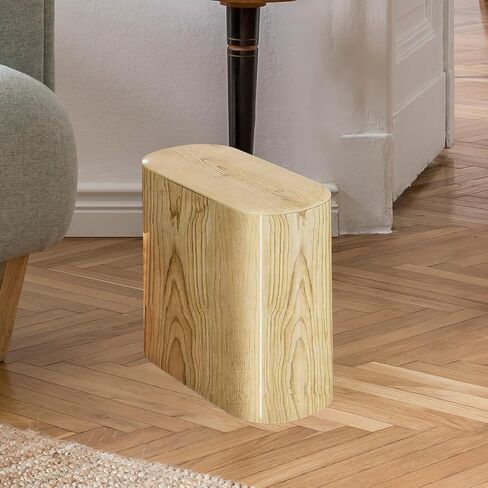 Trash Can with Push-Button Lid, Waste Bin, Wastepaper Basket, Made of Waterproof, Narrow PP for Small Such As, Bedroom, Office, Wood Color in Kuwait