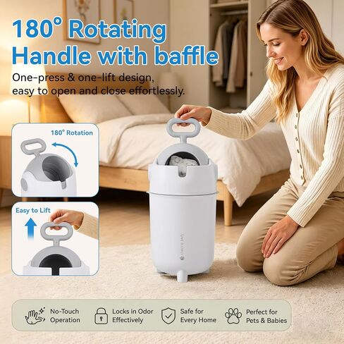 Diaper Pail Odor Locking,12L Nursery Trash Can with Child-Safe Lock,Diaper Garbage Can for Bedroom,Bathroom,Living Room,Large Capacity,Divider Design for Waste Separation Easy Press-Lift Lid White in Kuwait