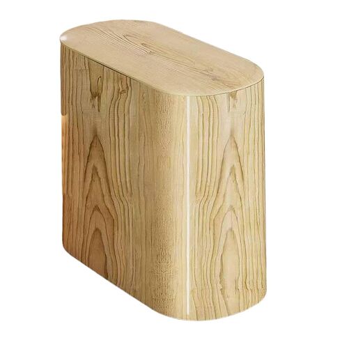 Trash Can with Push-Button Lid, Waste Bin, Wastepaper Basket, Made of Waterproof, Narrow PP for Small Such As, Bedroom, Office, Wood Color in Kuwait