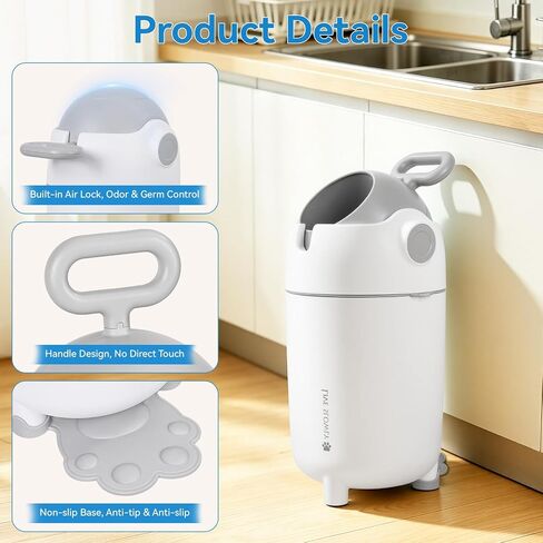 Diaper Pail Odor Locking,12L Nursery Trash Can with Child-Safe Lock,Diaper Garbage Can for Bedroom,Bathroom,Living Room,Large Capacity,Divider Design for Waste Separation Easy Press-Lift Lid White in Kuwait