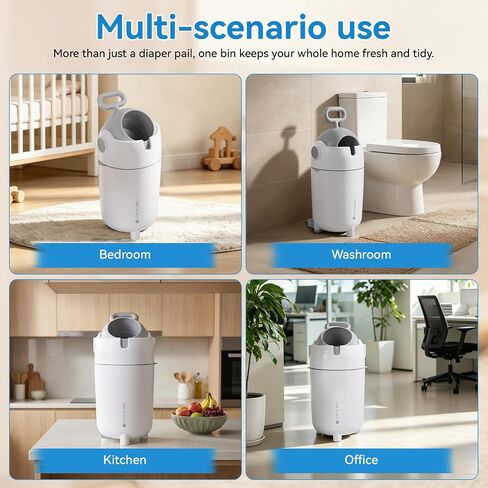 Cuteam Diaper Pail, Trash Can, Garbage Can, 12L Odor-Free Diaper Pail with Safe Lock, Cartoon Design Diaper Garbage Can for Bedroom Bathroom Living Room Use (White) in Kuwait