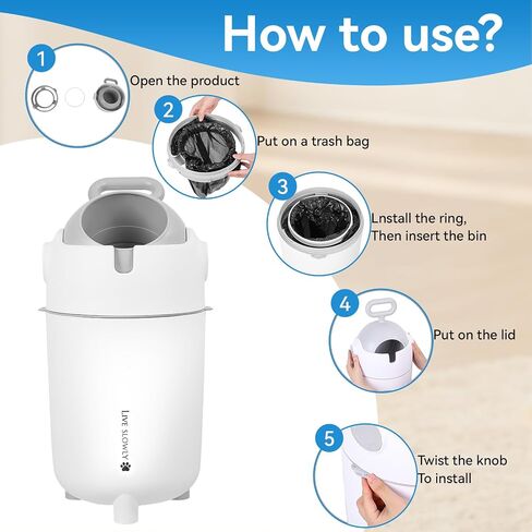 Cuteam Diaper Pail, Trash Can, Garbage Can, 12L Odor-Free Diaper Pail with Safe Lock, Cartoon Design Diaper Garbage Can for Bedroom Bathroom Living Room Use (White) in Kuwait