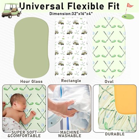 4 Pack Golf Bassinet Sheets 32" x 16" Bedside Sheets Stretchy Neutral Fitted Golf Nursery Decor Sport Themed Baby Bedding for Standard Bassinet Mattress Gift Set in Saudi Arabia
