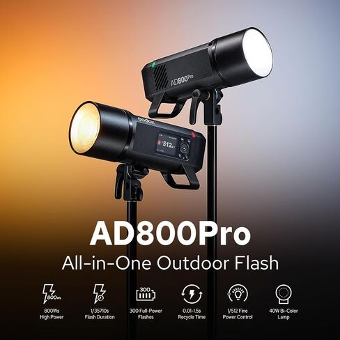 GODOX AD800 Pro AD800Pro Outdoor Flash Strobe Light, 800Ws TTL 1/8000s HSS Flash Monolight, 300 Full Power Pops, 0.01-1.5s Recycle Time, Battery-Powered All-in-One Outdoor Photography Lighting in Kuwait